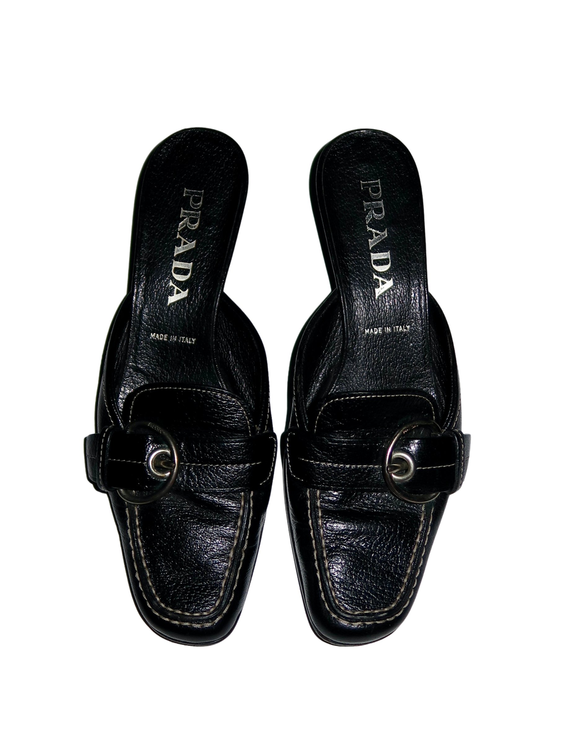 Prada Black Leather Buckle Loafer Mules - EU 36 | G.IRL Vintage